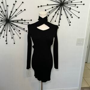 Cliché Black Ribbed Cutout Choker Bodycon Mini Dress Size M Y2K